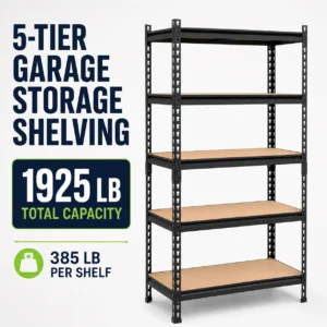 5-Tier Storage Unit, Metal Rack, Black, 28' W X 12' D X 60' H
